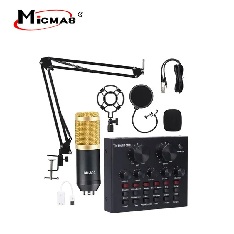 Micmas Hotsale Professional USB Microphone Condenser and V8 Sound Card For Wholesales
