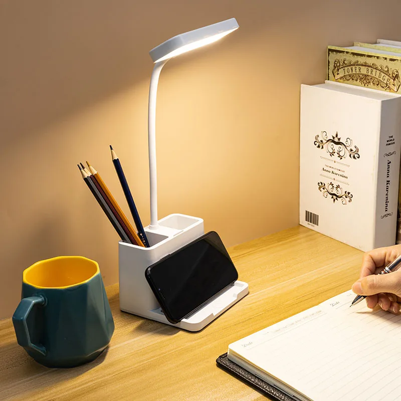 Multi-function 3 Color Touch Switch LED Study Lamp with Pen Holder