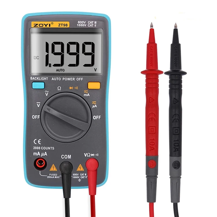 Portable AC/DC Ammeter Voltmeter Ohm LCD Display Backlight Multimeter Diode Continuity Test Gauge ZT-98 Digital Multimeter