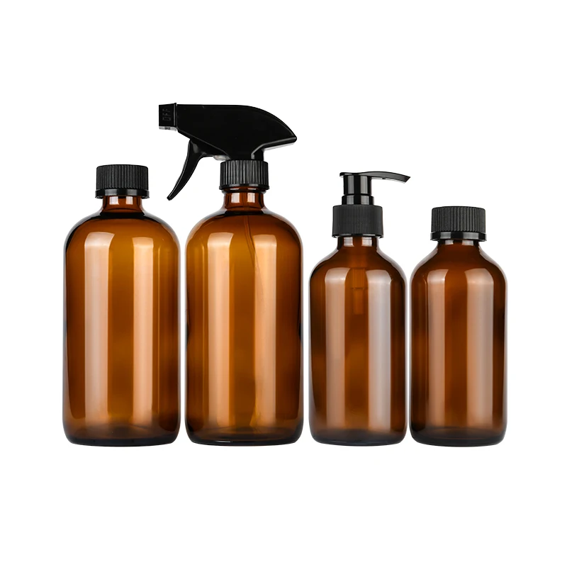 
factory wholesale 8oz 16oz clear amber green blue Boston glass bottles with trigger sprayer for perfume essential oil 