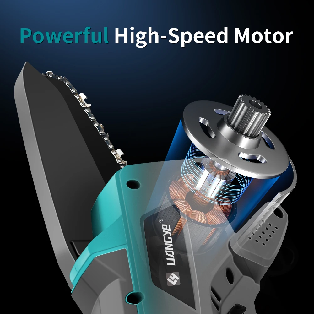 Liangye rechargeable mini wood cutting lithium chainsaw professional handheld mini chainsaw 4 inch