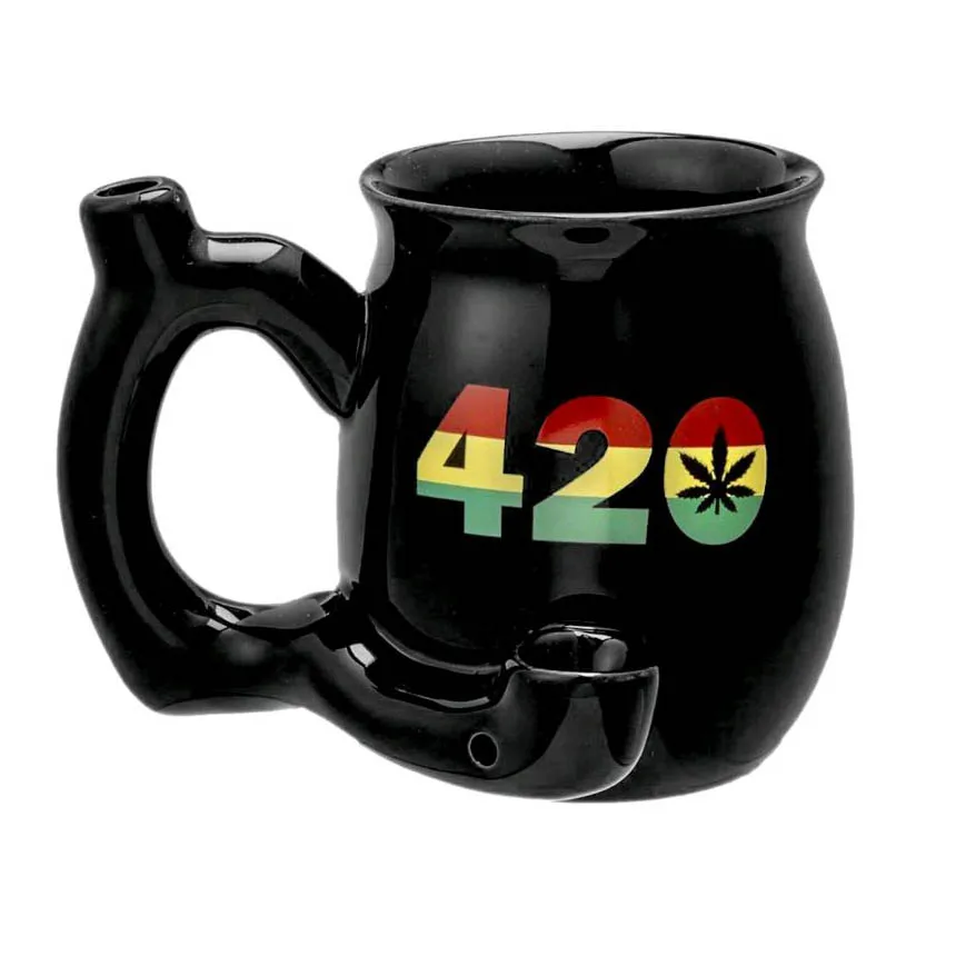 black ceramic mug pipe with 420 image