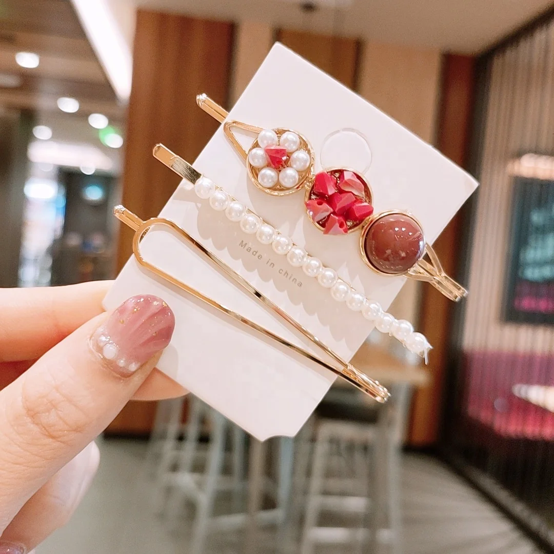 
Summer Fashion Simple Geometric Hair Accessories Multicolor Rhinestone Pearl Hair Pin For Girls 