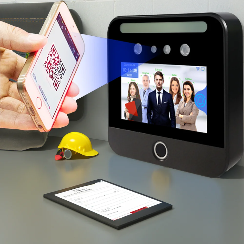 5-Inch 4G Indoor Face Recognition and Fingerprint Attendance System with 2MP Camera AI Visible Light WDR QR Code Scan Feature