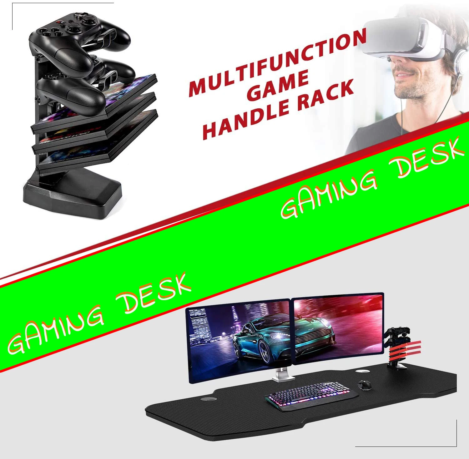 
T Shaped Game Station with Free Mouse Pad Gaming Handle Rack Cup Holder and Headphone Hook of Computer Gaming Desk 