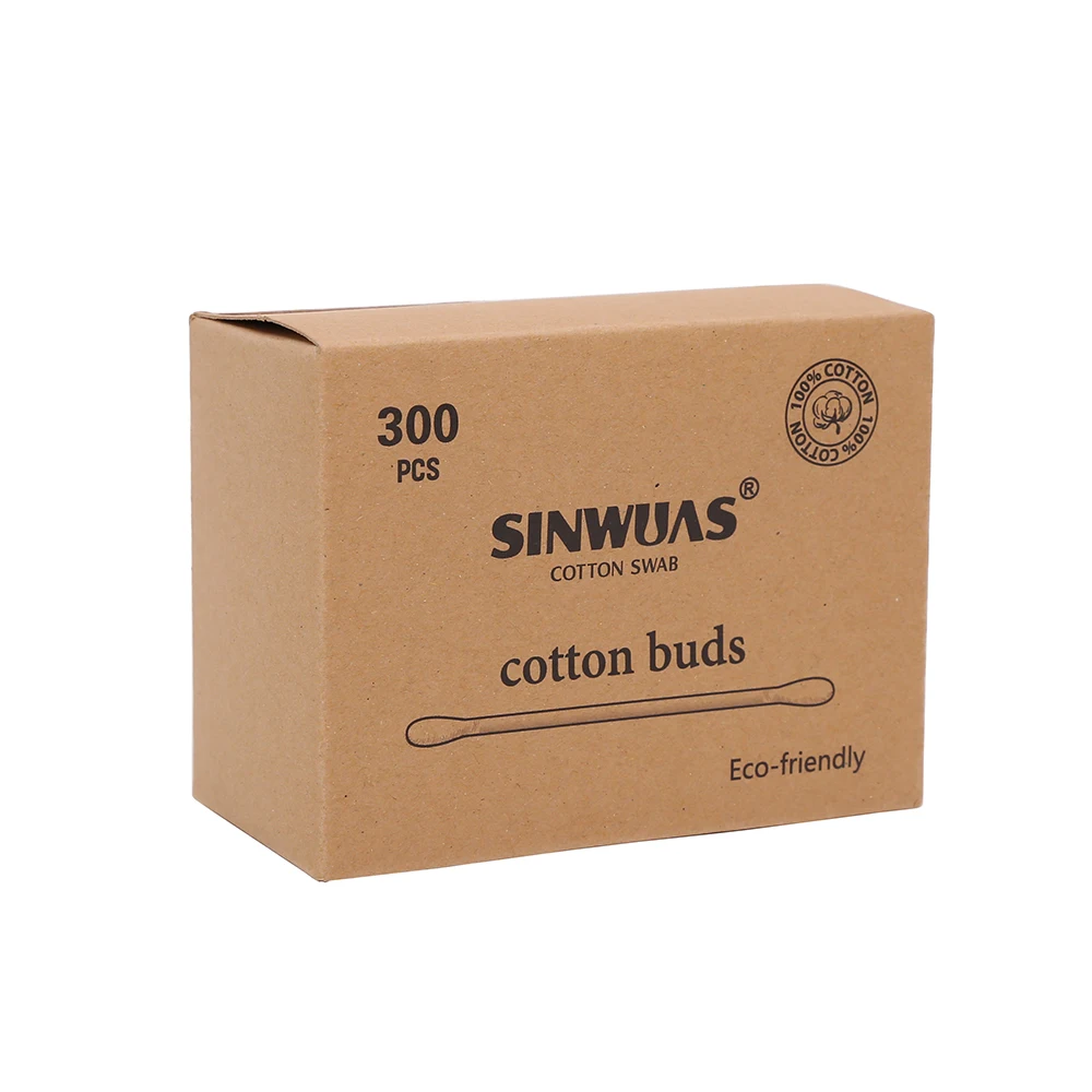 Professional made eco-friendly 100% cotton buds kraft paper box bamboo stick cotton swabs