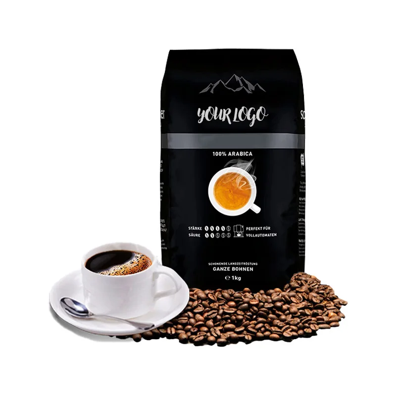 Waterproof Dampproof Custom Bottom Matte Black Resealable Zipper Bag Printing Logo Coffee Beans Packaging Bags With Valve