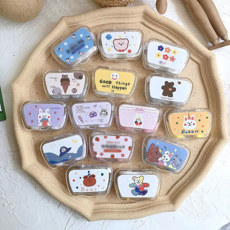 MU cute bow transparent contact lens case girl travel eye contact lenses box