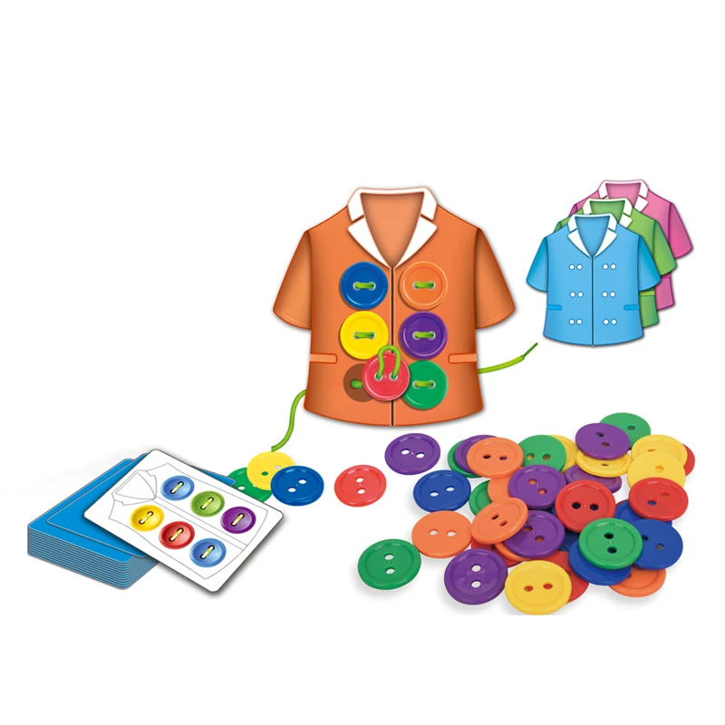 Wholesale kids montessori educational toys DIY wear rope button string clothes game
