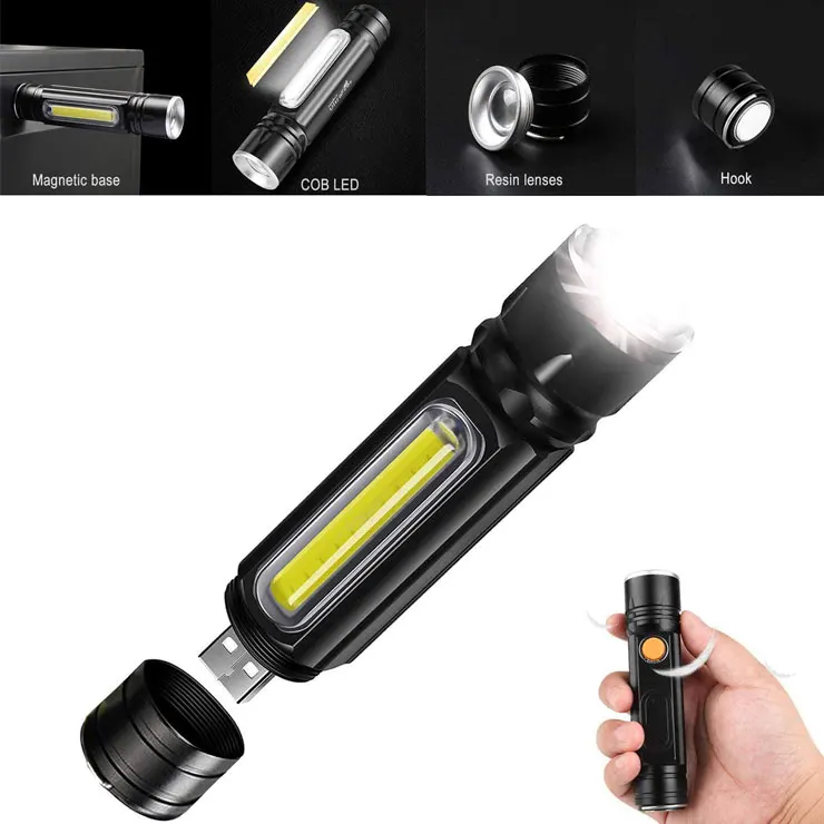 250 lumens custom logo cob led super bright pen mini flashlight rechargeable usb waterproof outdoor camping torch with magnet