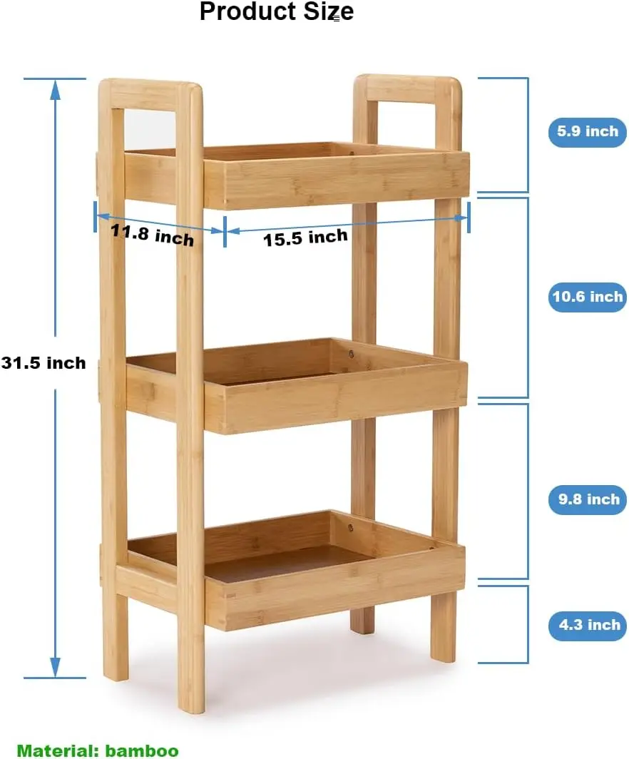Bamboo  3-Tier Wooden Storage Shelf, Free Standing Small Bookshelves and Bookcases with Storage for Living Room and Office