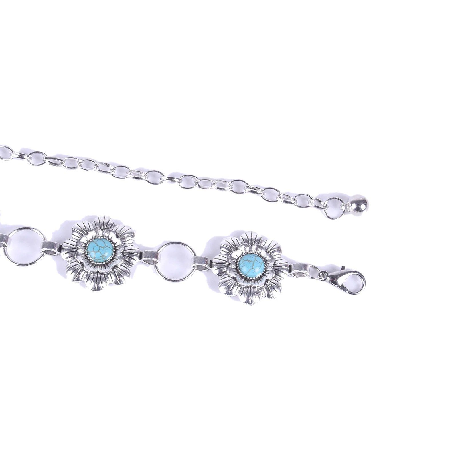 Fashion Oval Turquoise Stone Concho Retro Metal Belt Body Chain Jewelry Waist Belts For Women