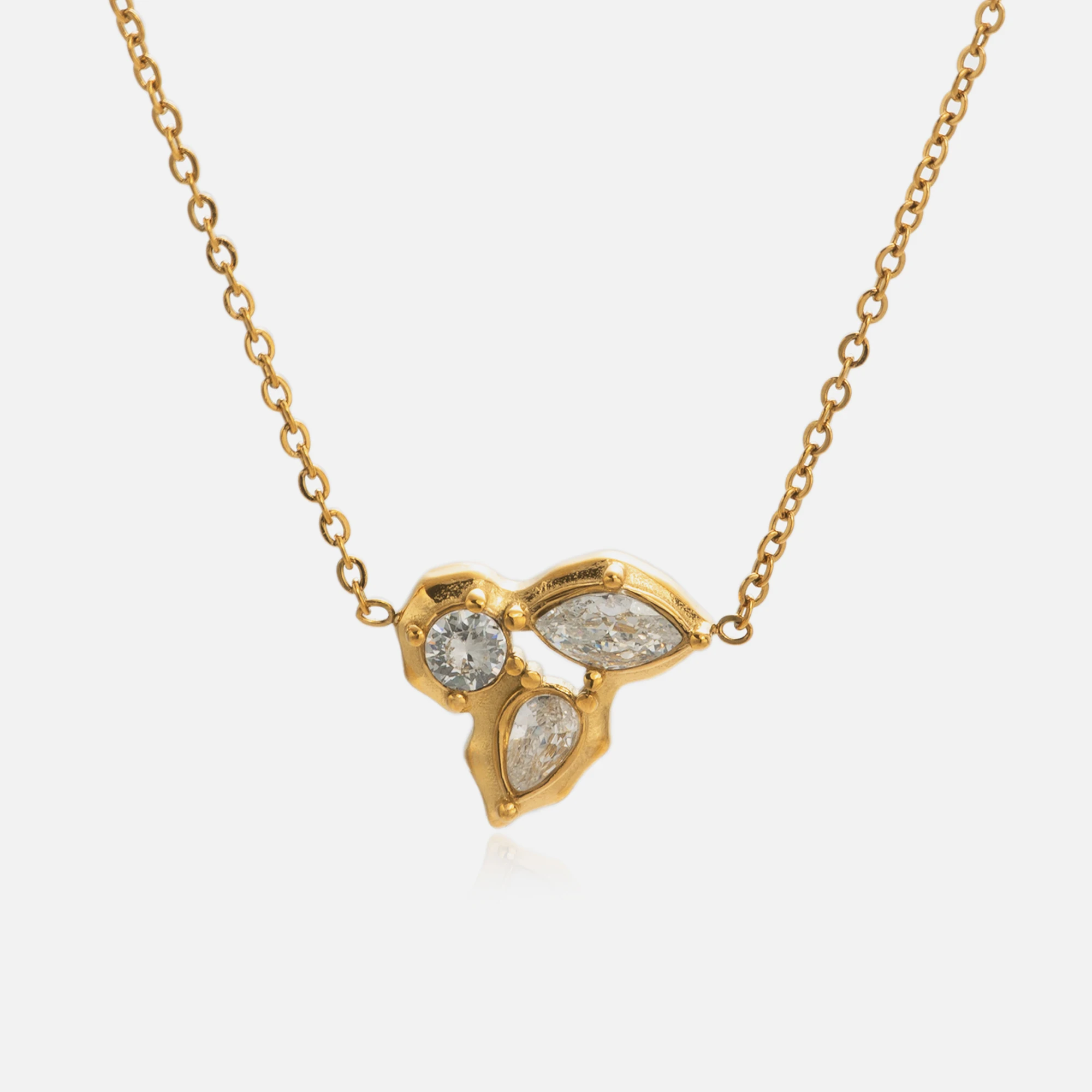Dazan New Winter Ins 18k Gold Plated Stainless Steel French Minimalist Lucky Grass Tear Zircon Design Pendant Clavicle Necklace