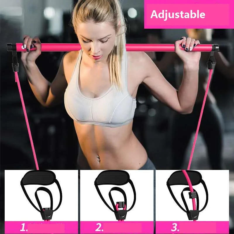 Wholesale high quality gym workout portable pilates bar kit Gym Stick adjustable belt Yoga Exercise Bar with resistance bands