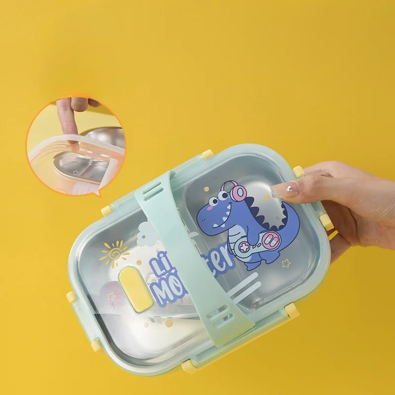 Wholesale Rectangular Stainless Steel Portable Heated Eco Friendly Promotional Food Container Kids Lunch Box  With Handle