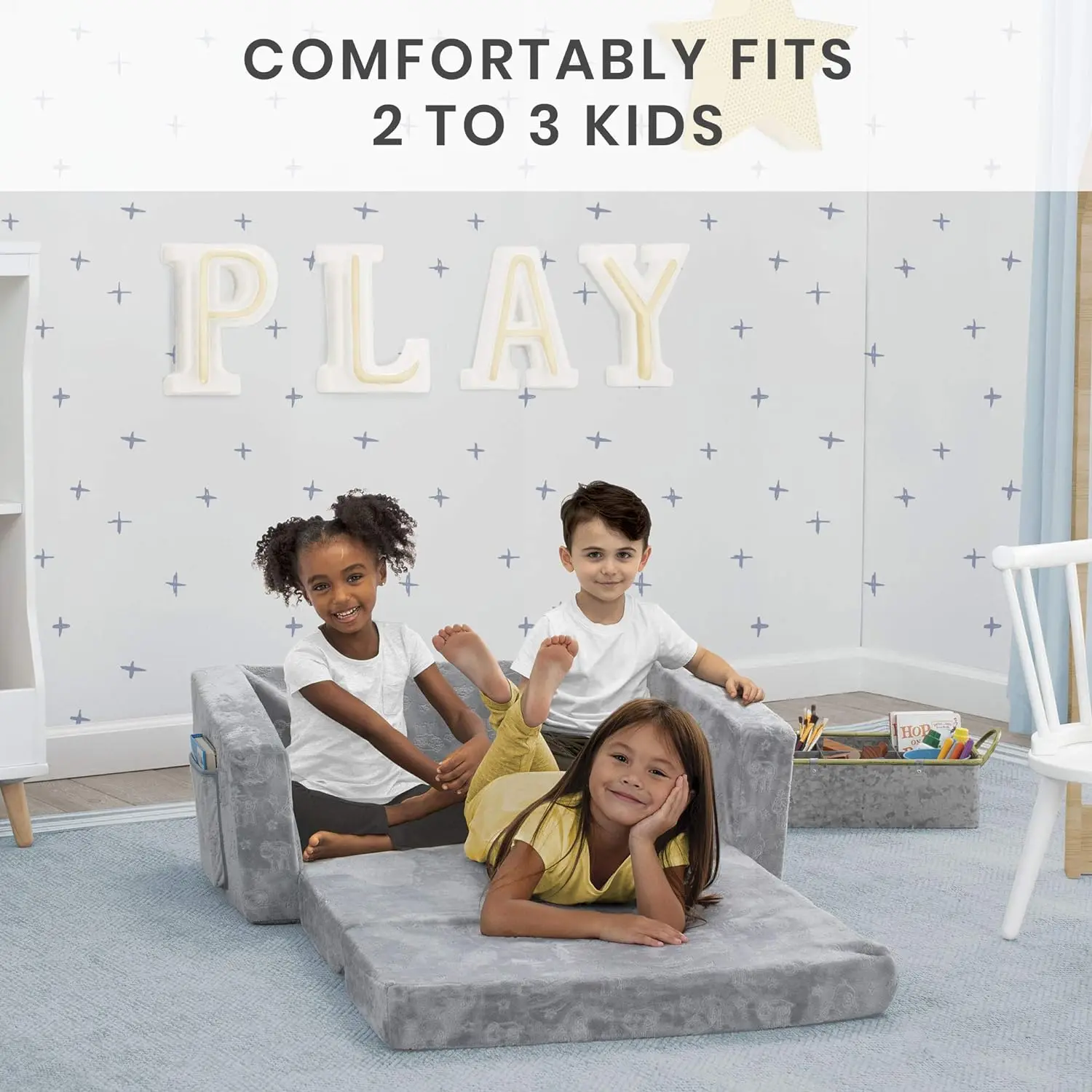 China Suppliers Toddler Kids Sofa 2-in-1 Soft Sherpa Couch Fold Out Convertible Chairs to Lounger for Girls and Boys