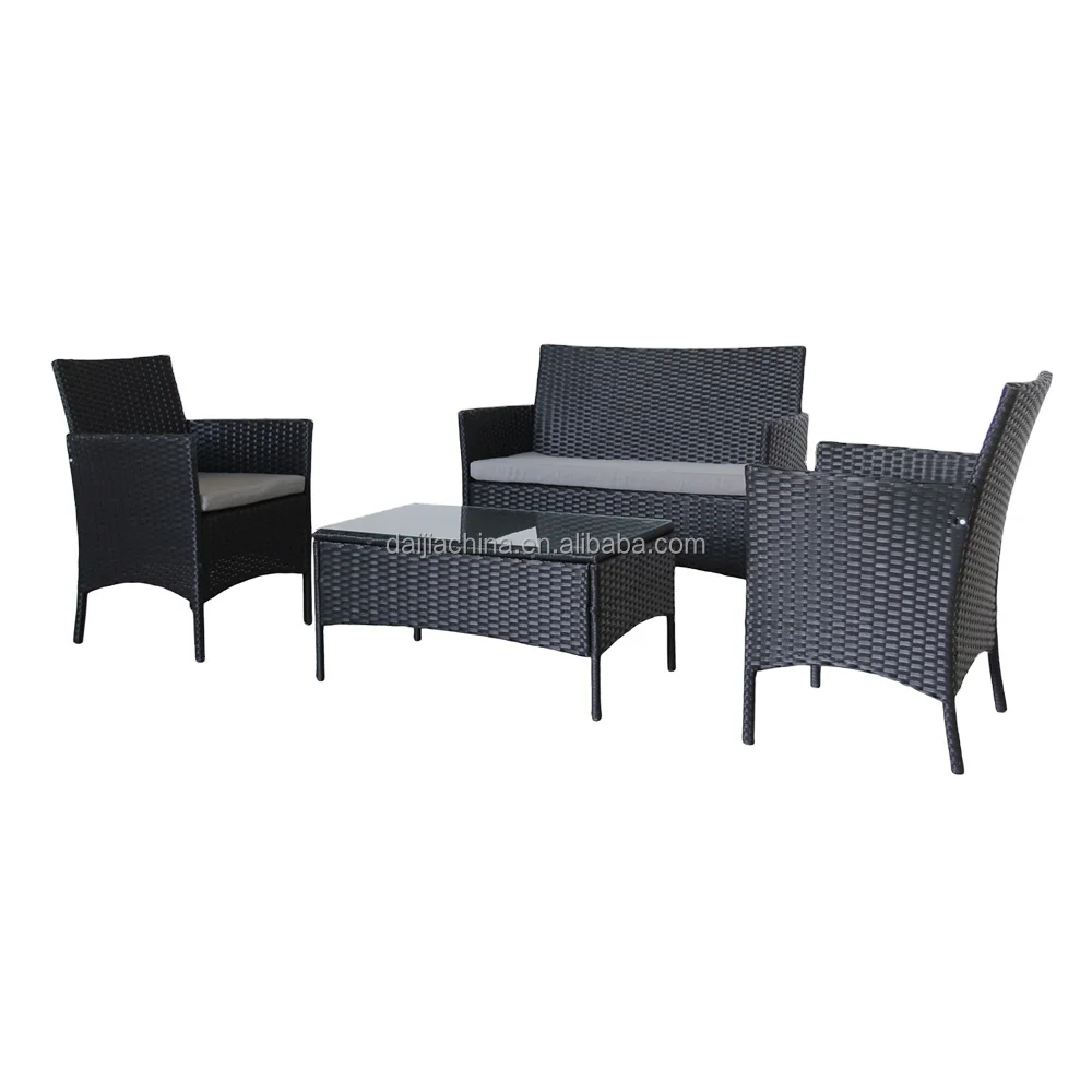 Indoor Outdoor PE Rattan Sofa Sets 4 Person One Double Chair+One Single Chair Side Table