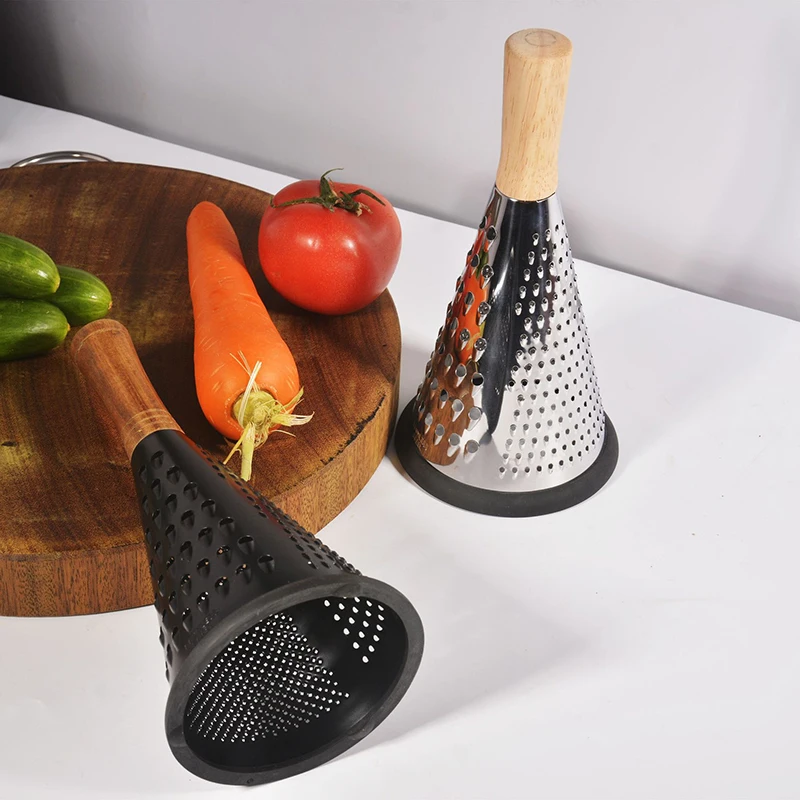 Top Seller Stainless Steel 3 Side Fruit Vegetable Professional Box Grater Cheese Shredder With Wood Handle
