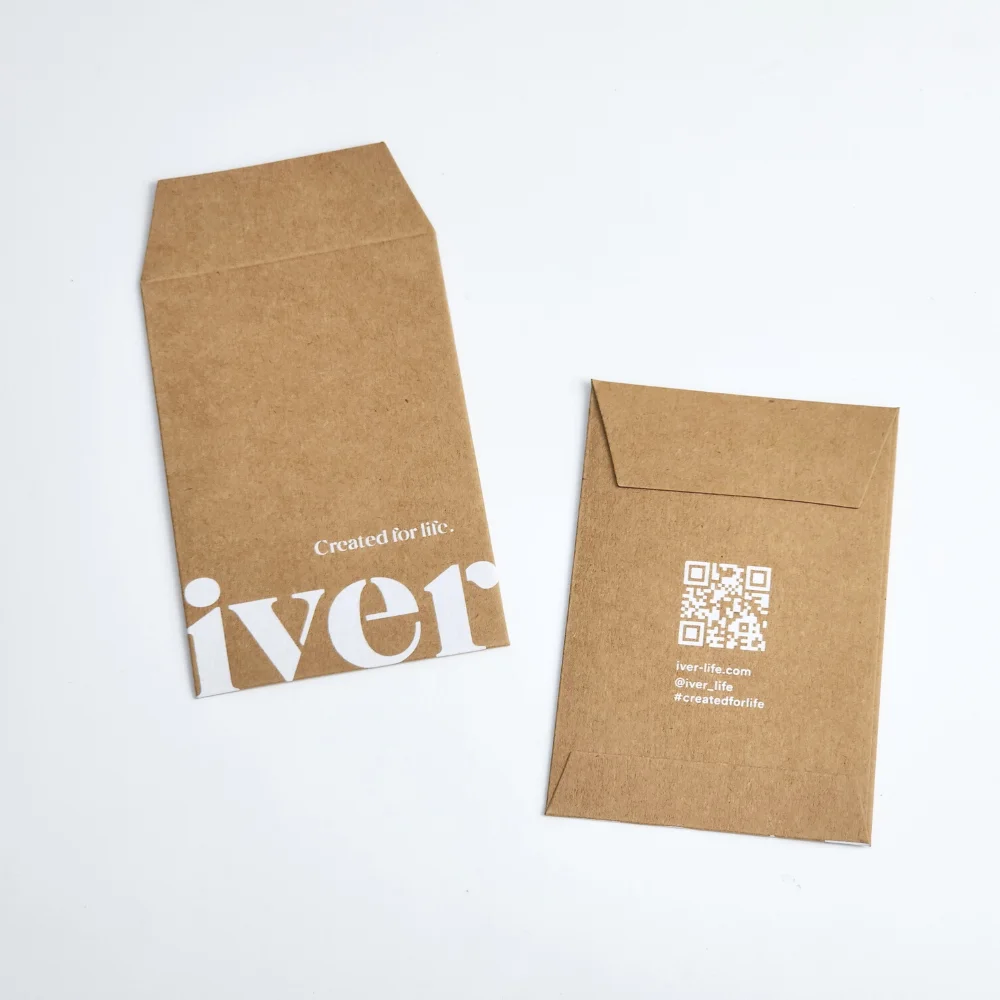 Hot Sale Custom Paper Kraft Brown Yellow Mini Coin Packaging Envelope with White UV Logo Printing