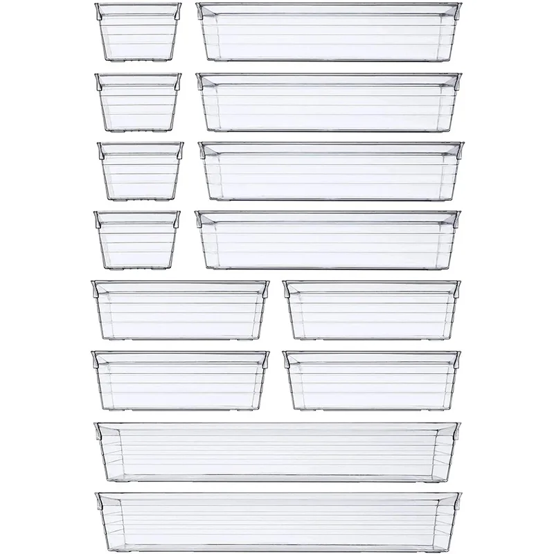 High Quality 14 Pack Clear Acrylic Draw Organizer Storage Containers Open for Makeup Kitchen Utensils Jewelries