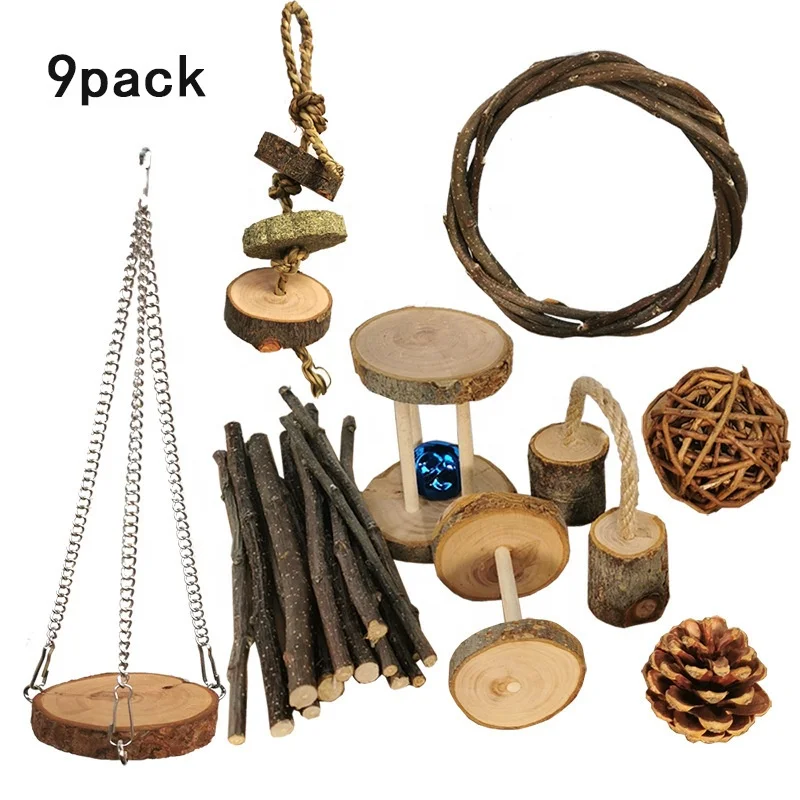 Hamster Guinea Pig Toys Natural Wooden Exercise Bell Roller Teeth Care Molar Toy Hamster Playground Small Animal  Activity Toys