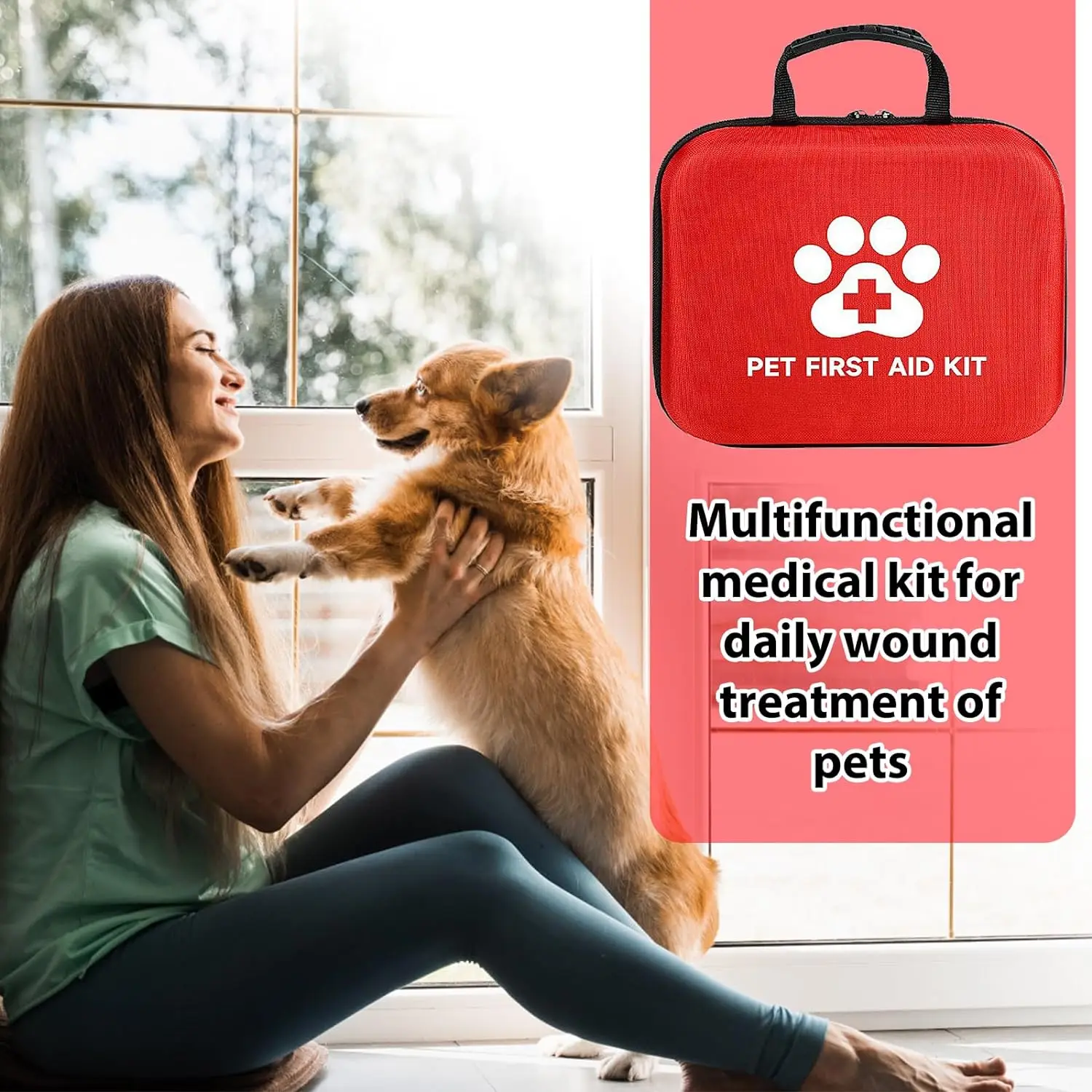 Anthrive Outdoor Portable EVA Waterproof Emergency Dog Cat Pet First Aid Bag Kit For Travel Camping With Medical Supplies