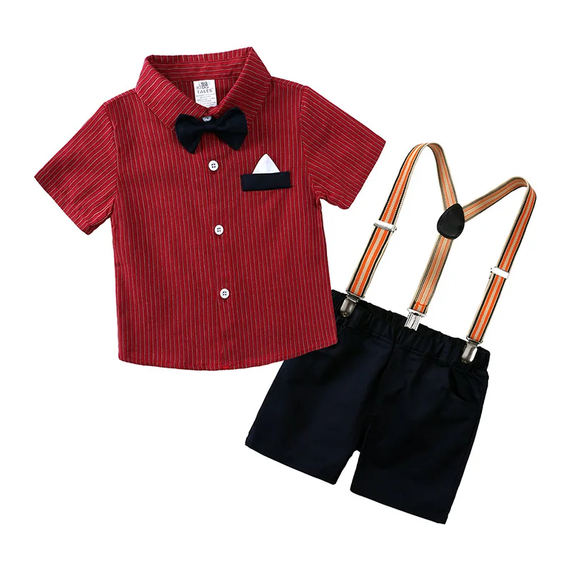 High Quality 100% Cotton Summer Clothing Sets Boys Unique Casual Party Dress Suits Short Sleeves British Boys Harness Guaranteed