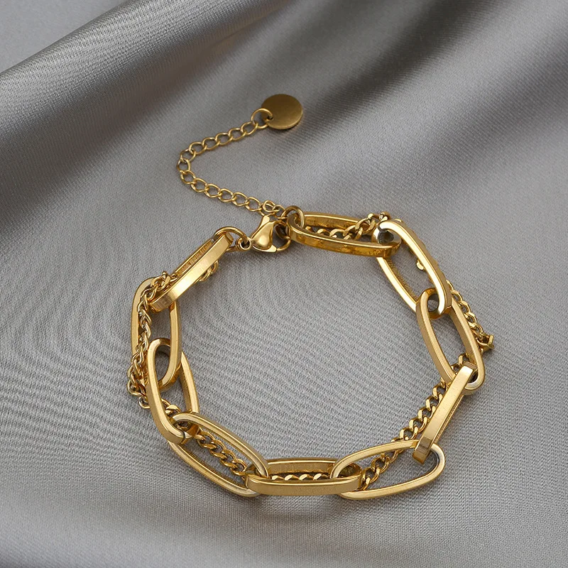 Hip Hop Style Couple Bracelet Double Layer Charm Bracelet Waterproof Stainless Steel Pendant Bracelet Jewelry Idea Party Gift