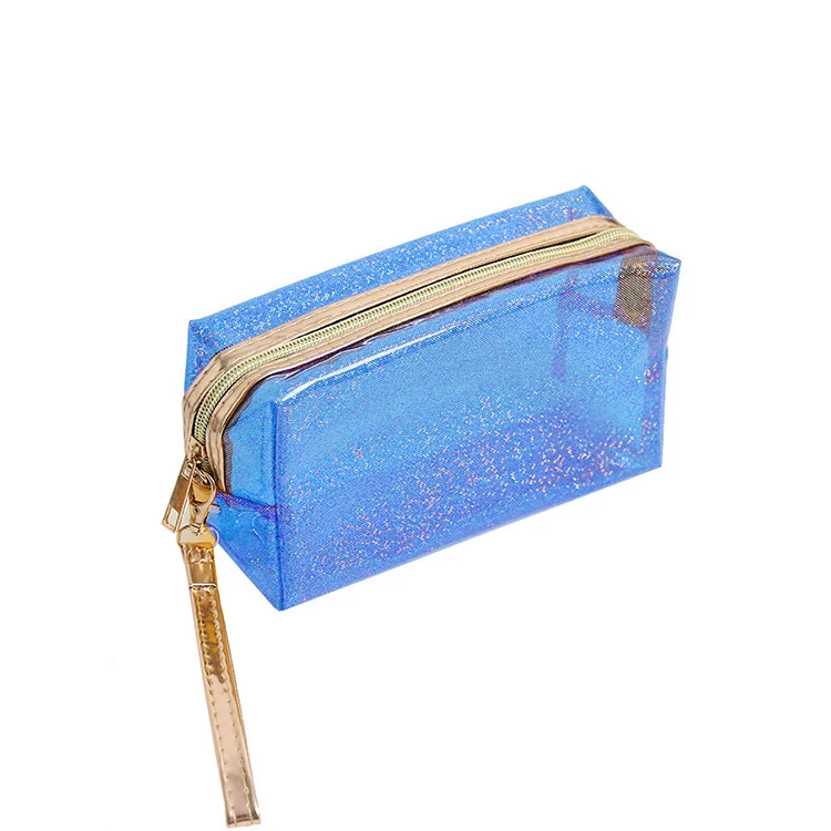 Wholesales Waterproof Glitter Plastic Cube Square Sequin Pvc Transparent Travel Cosmetic Bags Jelly Clear Make Up Bags