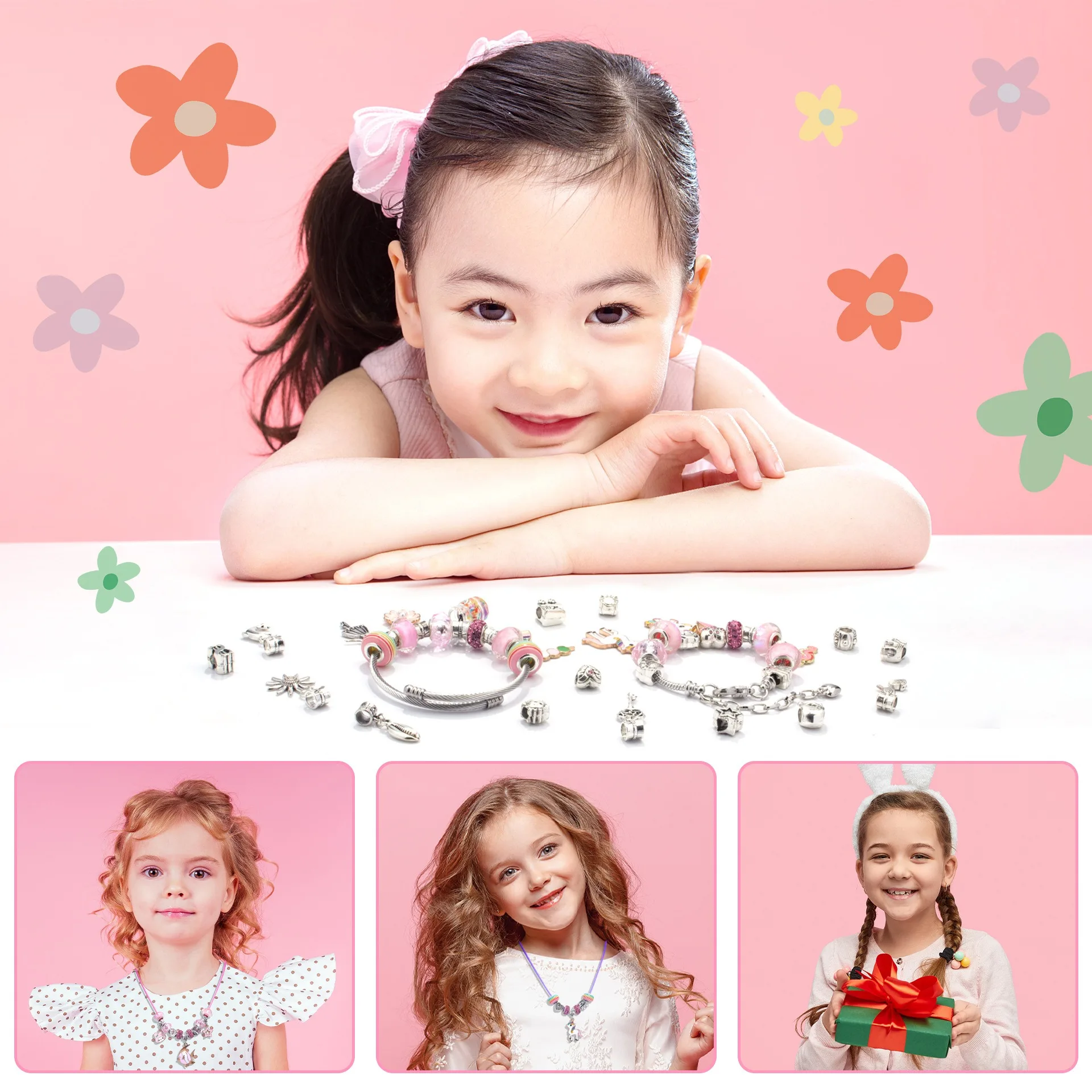 76pcs colorful crystal beaded bracelet DIY cute sweet girl children gift set diy charm bracelet making kit for kids