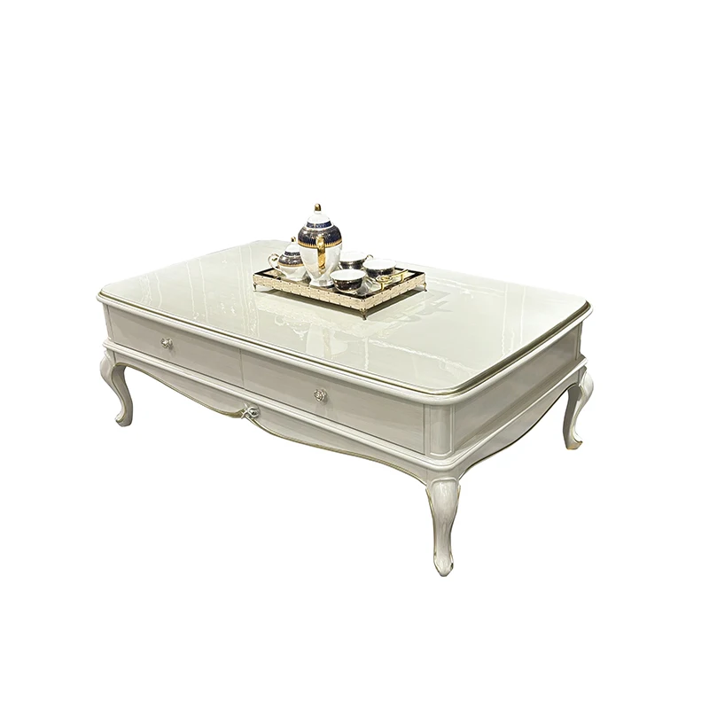 MO LAN French large coffee table European luxury solid wood with drawer tea table new classical living room furniture