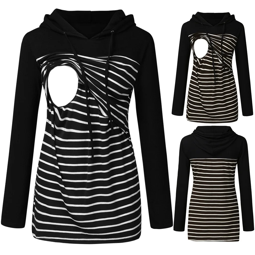 Новинка полосатая Толстовка для беременных с контрастными цветными вставками карманами на молнии свитер для кормящих грудью беременных женщин