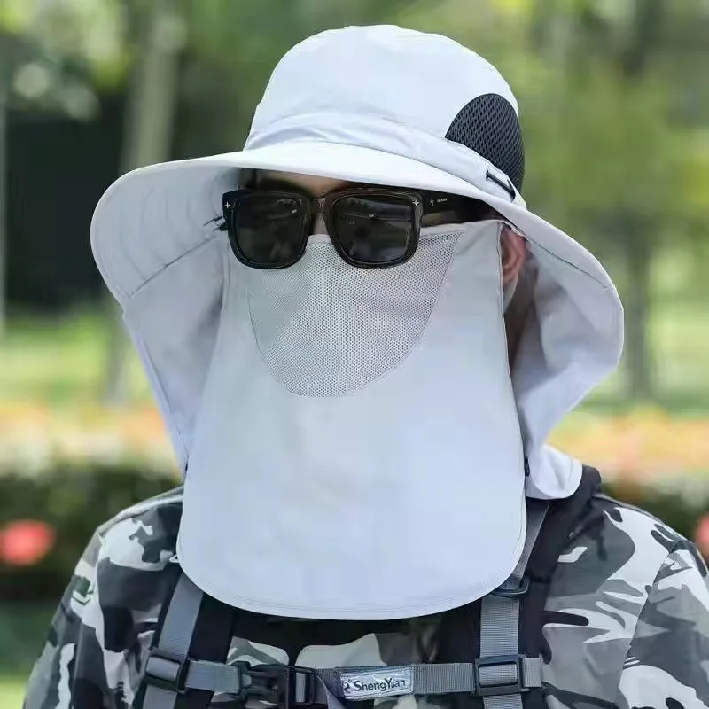 Outdoor UV Protection Sun Hats Couples Light String Bucket Fishing Bucket Hat with Face and Neck Cover for Men Sports Caps Plain