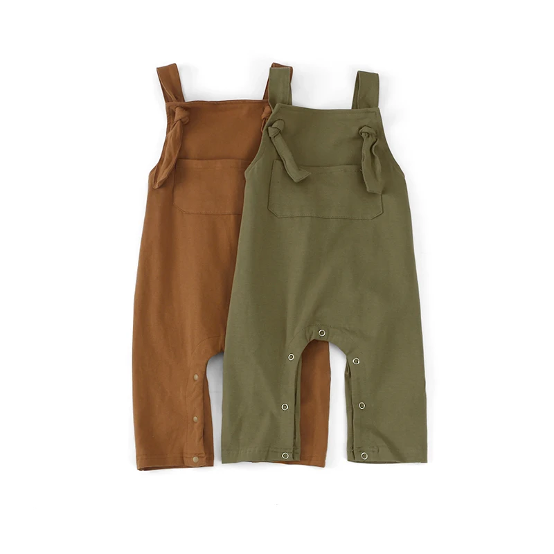 Boys Natural Summer Cotton Rompers Solid Baby Suspender Pockets baby overall boy newborn