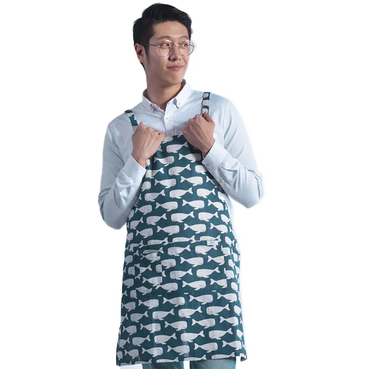 RTS Printed Cartoon Fish Apron Custom Logo Cotton Cooking Apron