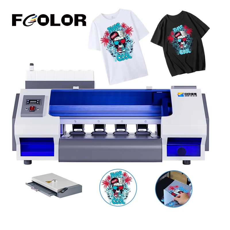 FCOLOR DTF Printer T-shirt Heat Transfer Paper Film Printing Machine DTF Printer 2 Head Automatic Powder Recycling