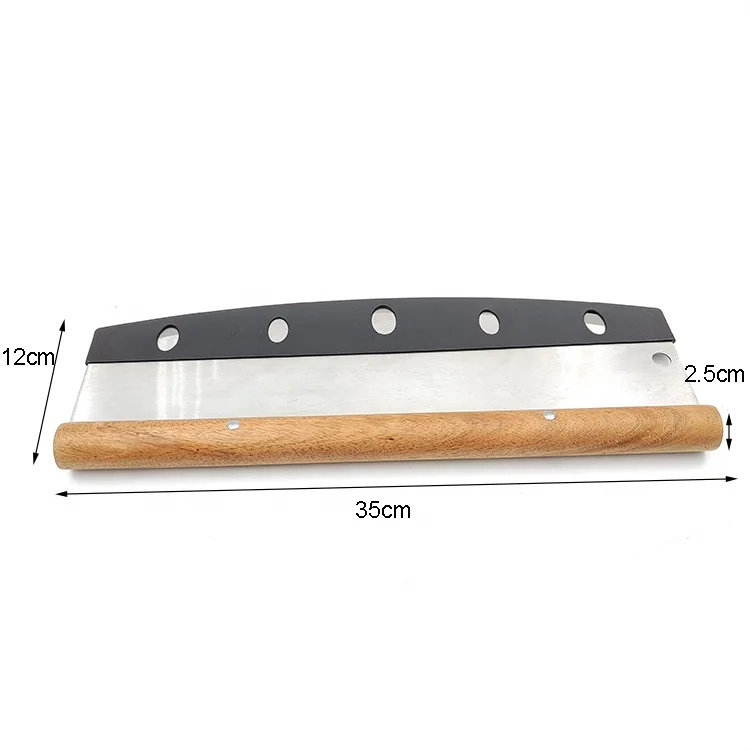 Pizza Cutter Rocker  Stainless Steel Slicer Knife with Wooden Handle & Blade Cover Premium Pizza Oven Accessories