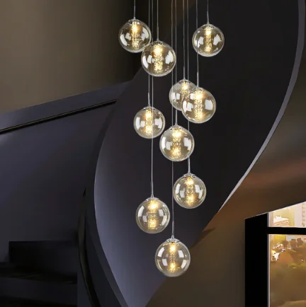 Simig Современная длинная подвесная люстра из дутого стекла в форме шара для лестницы, лестницы, лестницы