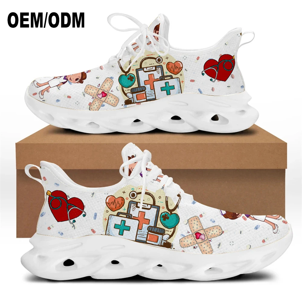 Custom Nurse Shoes Women Print Breathable Sneakers Slip-on Light Non-slip Flats Ladies Soft Bottom Casual Sports Nursing Shoes