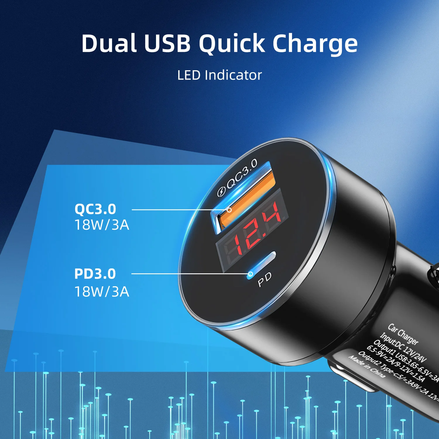  Автомобильное зарядное устройство USLION 36 Вт PD USB аксессуары для зарядки QC3.0 3 0 автомобильное адаптер со светодиодным дисплеем мобильного телефона Iphone 12 типа