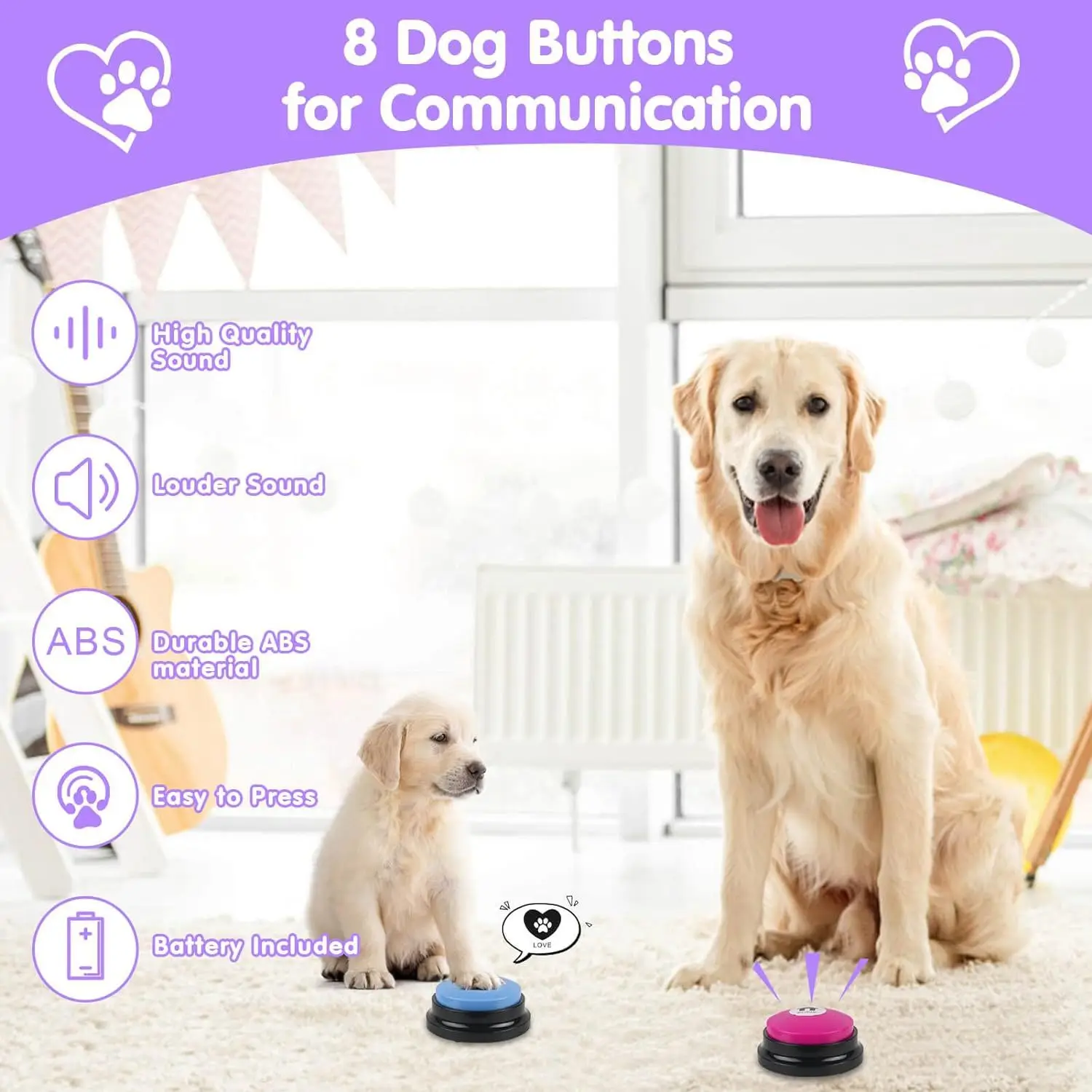 Kingtale Custom Pet Supplies 8 PCS Dog Buttons for Communication Dog Talking Button Set Box Plastic Accept Customized Logo T/T