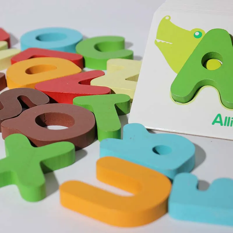 KIU Baby Abc Letter Educational Toys Animal Alphabet Matching Cards Educational Toys Wooden Letter Blocks Puzzle Game