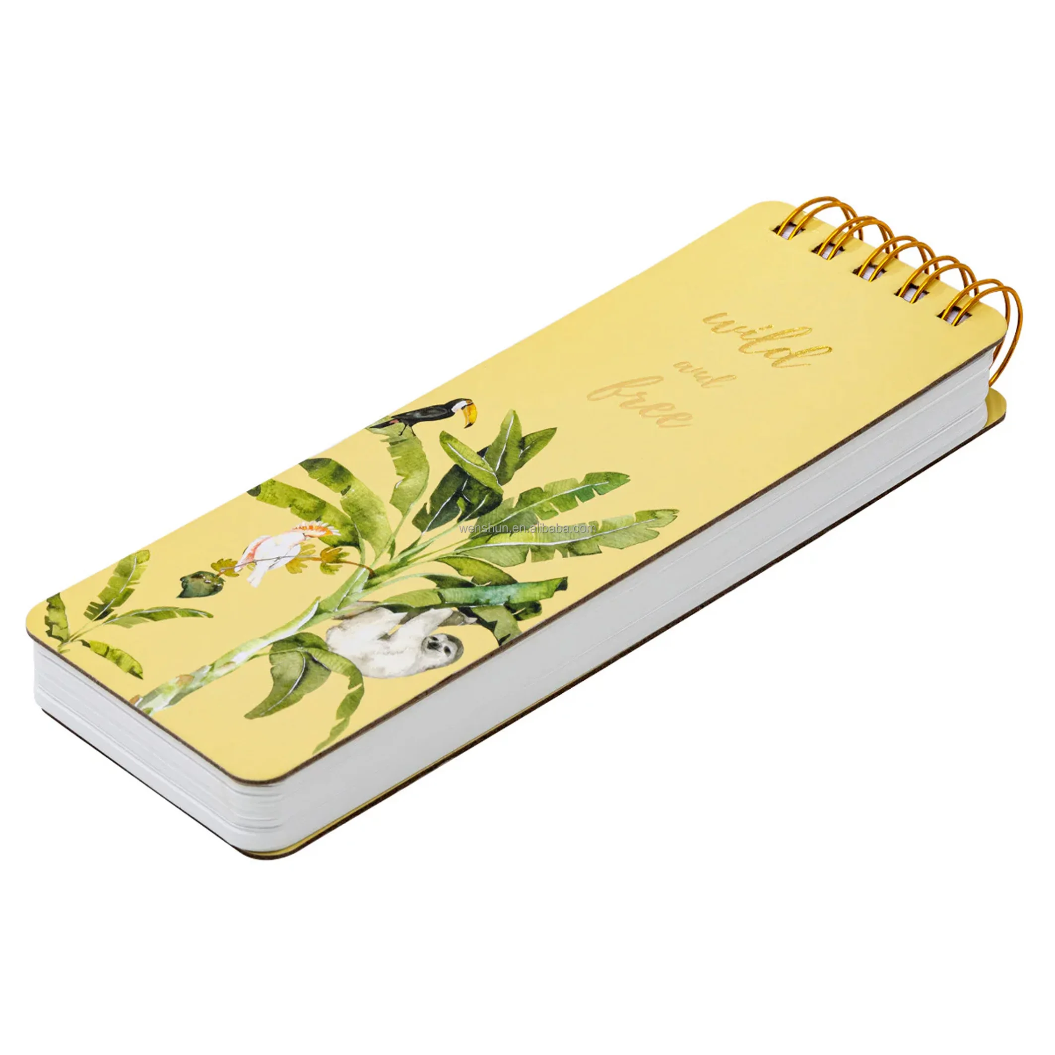 Custom Tropical Yellow Print 50 Lined Pages Double Gold Spiral Bound Reporter Notepad