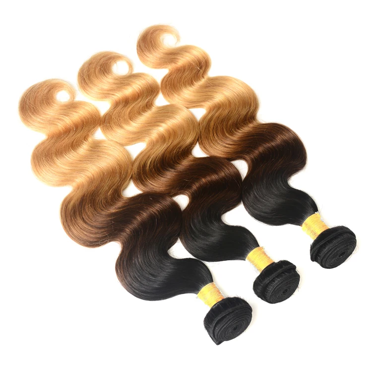 Brazilian hair weaving  cuticle Aligned 1b 4 27 ombre 3 tone color virgin human hair body wave