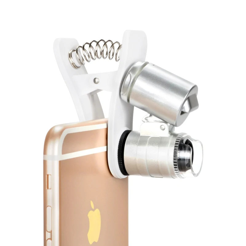 Universal clip LED mobile phone microscope, smart phone microscope