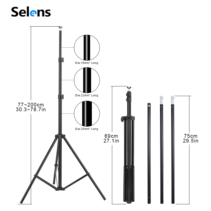Selens 2x2M Photography Backdrop Stand Muslin Background Stand Support System Kit