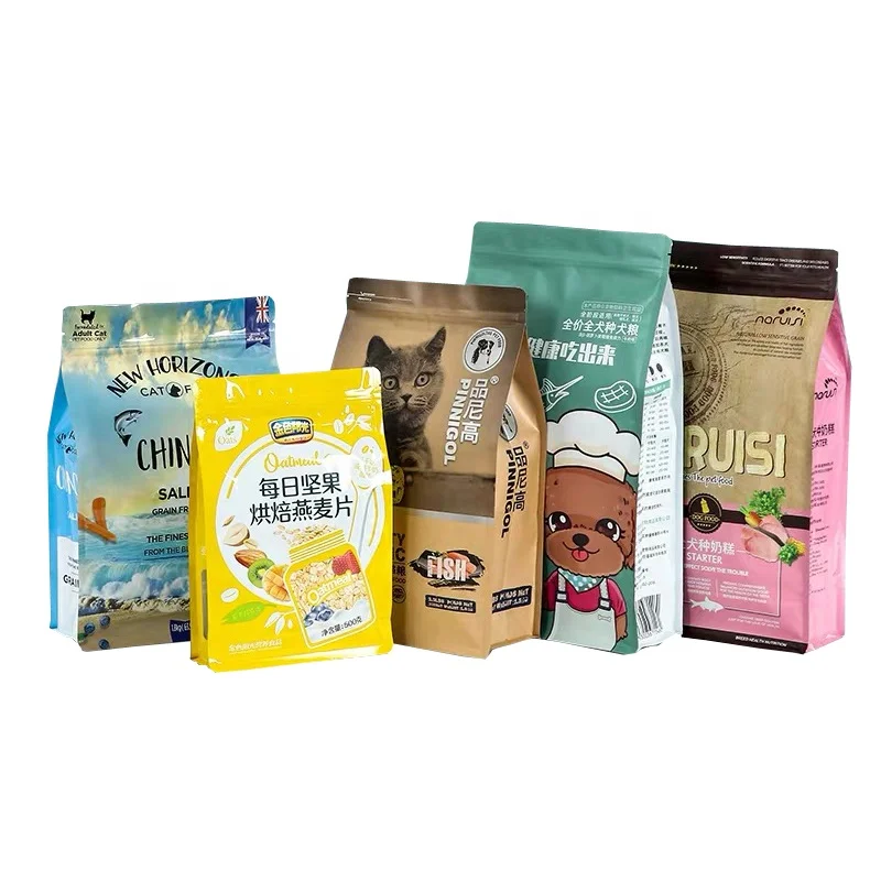 Dog Food Bag Customized Eight Edge Sealing Flat Bottom Bag With Ziplock For Pet Food And Pet Product Packaging Bag Food Dog