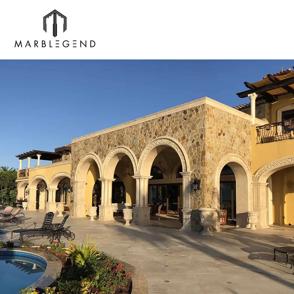 PFM Project Outdoor Building Material Decorative beige stone four-shaft Column Roman Pillar