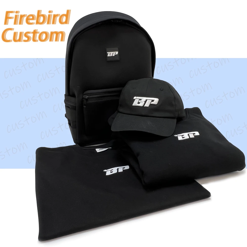 Wholesale black same logo custom logo oversized t shirt socks logo custom 5 panel embroidered baseball cap and sport bag