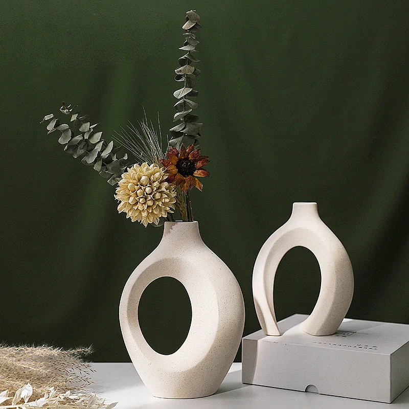 Luxury Package Pampas Grass Pot Natural Dried Flowers Vases Nordic Modern Home Decor Bouquet Unglazed Ceramic Vase Set